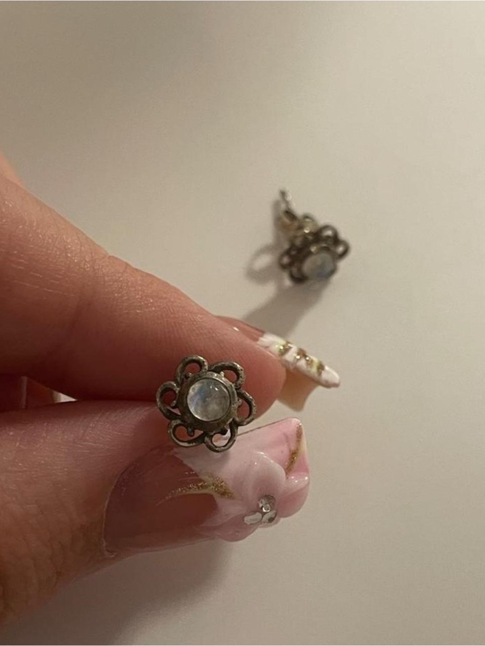 Vintage 925 Sterling Silver Moonstone Floral Earrings